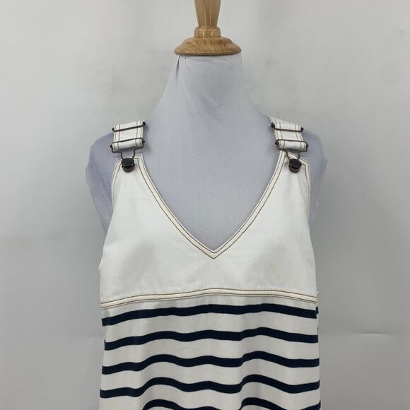 Zara Pinafore Stripe Midi Dress Womens M Medium Adjustable Wide Straps V Neck - Picture 4 of 13